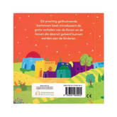 Kinderboek cover met kleurrijk dorpillustratie voor Het Verhaal van Profeet Ayyub